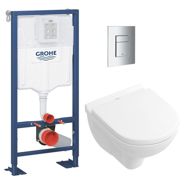 GROHE - Grohe SOLIDO Pack Bâti-support + Cuvette suspendue + Abattant + Plaque chrome (AUTOPORTANT-O.NOVO49-1) - large