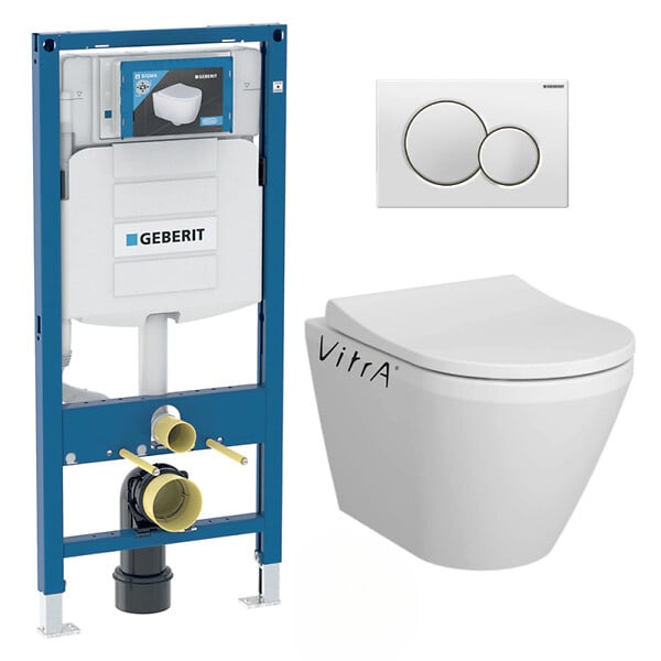 GEBERIT - Pack WC Bati-support Geberit + WC Vitra Integra fixations invisibles + Abattant softclose + Plaque blanche (GebIntegraRimless-B) - large