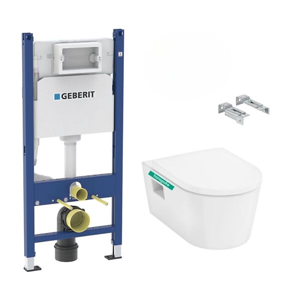 GEBERIT - Pack WC Bati-support Geberit Duofix + WC sans bride EluPura Original S + Abattant soft close + Plaque blanche (EluPuraSGeb3) - large
