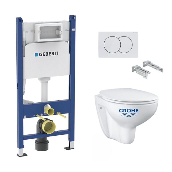 GEBERIT - Pack WC Bati-support Geberit Duofix + WC Grohe Bau Ceramic + Abattant softclose + Plaque blanche (BauGeb3) - large