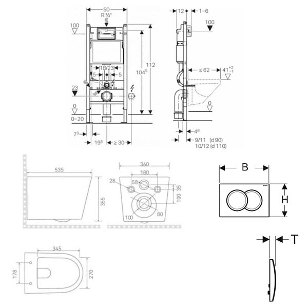 GEBERIT - Pack WC bâti-support Duofix 112 cm + WC suspendu sans bride + abattant SoftClose + set habillage + plaque blanche (CETORGEB3SB) - large