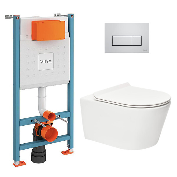 VITRA - Vitra  Pack WC Bâti-support V-Fix Core + WC sans bride SAT Brevis + Plaque Chrome brillant (V-FixBrevis-8) - large