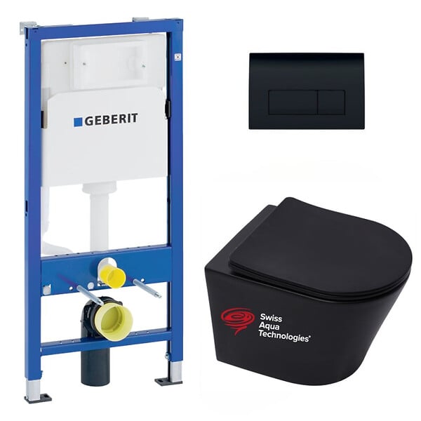 GEBERIT - Pack WC bati-support Geberit + WC sans bride Swiss Aqua Technologies + abattant frein de chute + plaque (BLINFIGEB10) - large
