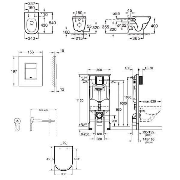 GROHE - Rapid SL Pack WC bâti-support  + WC suspendu Roca avec abattant SoftClose + plaque chrome (GRRROGAWR01-FR) - large