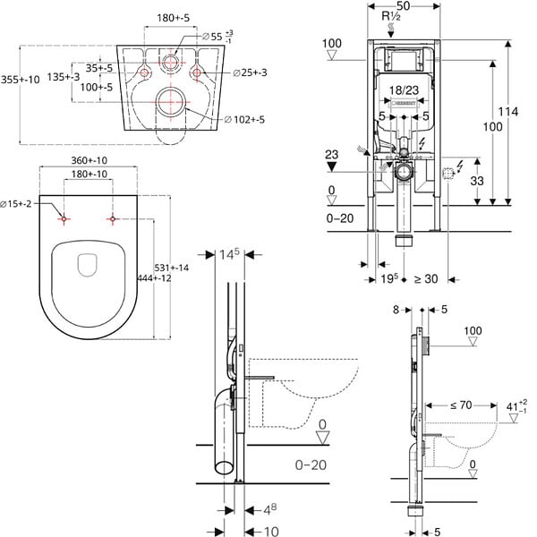 GEBERIT - Pack WC Bati-support Geberit UP720 extra-plat + WC Swiss Aqua Technologies sans bride + abattant slim - large