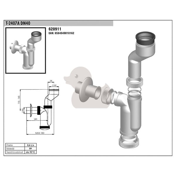 SIKO - Siphon pour urinoir avec vidage de brassard 40mm, blanc (T2407) - large