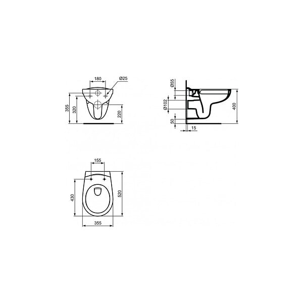 PORCHER - Porcher / Ideal Standard Pack WC suspendu sans bride + abattant Eurovit (PorcherRimless) - large