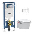 GEBERIT - Pack WC Bati-support Geberit + WC Swiss Aqua Technologies sans bride + abattant SoftClose + plaque blanche (SLIM-SATrimless-H) - vignette