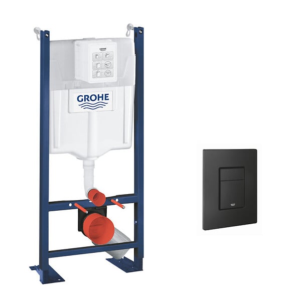 GROHE - Grohe Pack Bâti autoportant Rapid SL + Plaque de commande double touche, Technologie anti-empreintes, Noir mat (39145000-KF0) - large