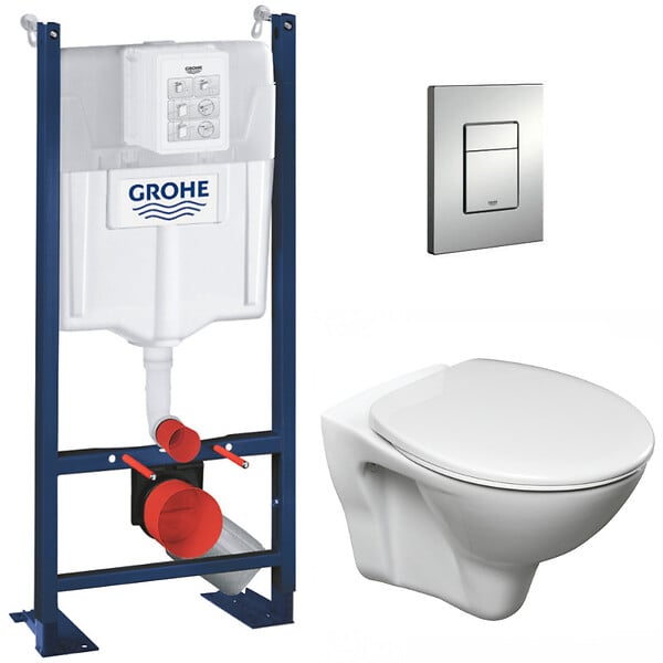 GROHE - Pack WC Bâti Autoportant Rapid SL + WC suspendu Jika Neo avec abattant + Plaque chrome (ProjectS-LinePro-1-SP) - large