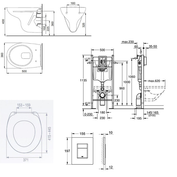 GROHE - Pack WC Bâti Autoportant Rapid SL + WC suspendu Jika Neo avec abattant + Plaque chrome (ProjectS-LinePro-1-SP) - large