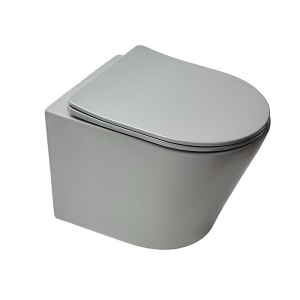 SWISS AQUA TECHNOLOGIES - WC suspendu Infinitio gris mat sans bride et fixations invisibles + abattant frein de chute (GreyInfinitio) - large