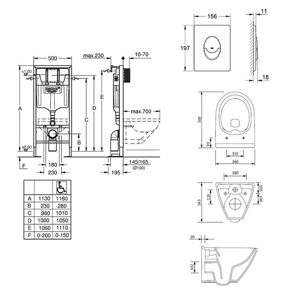 GROHE - Grohe Pack WC Bâti-support autoportant Solido + Cuvette sans bride Cersanit + Abattant SoftClose + Plaque chrome (AUTOPORTANTMILLE.2) - large