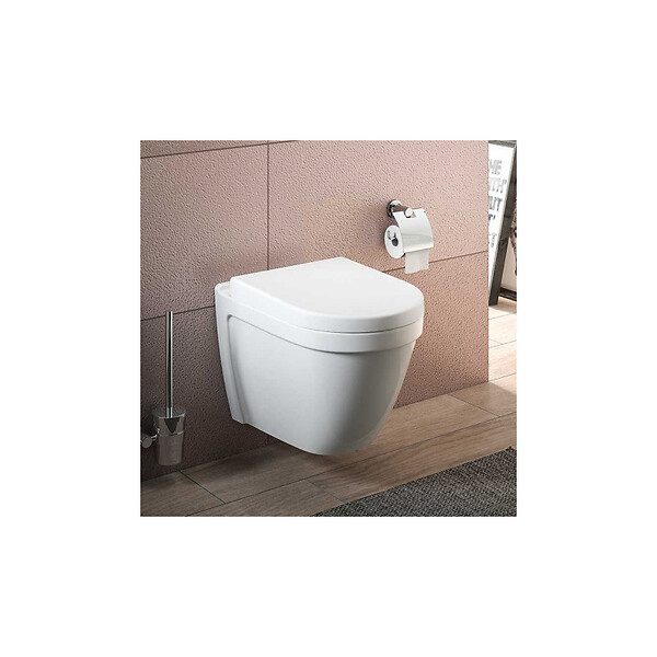 GEBERIT - Pack WC Bati-support Geberit + Cuvette suspendue Vitra S50 + Abattant frein de chute + Plaque  blanche et chrome - large