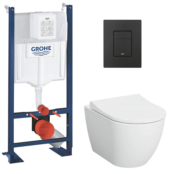 GROHE - Grohe Rapid SL Pack WC bâti-support + WC sans bride Vitra S60 + Abattant SoftClose + Plaque noir mat (RapidSL-S60-KF0) - large