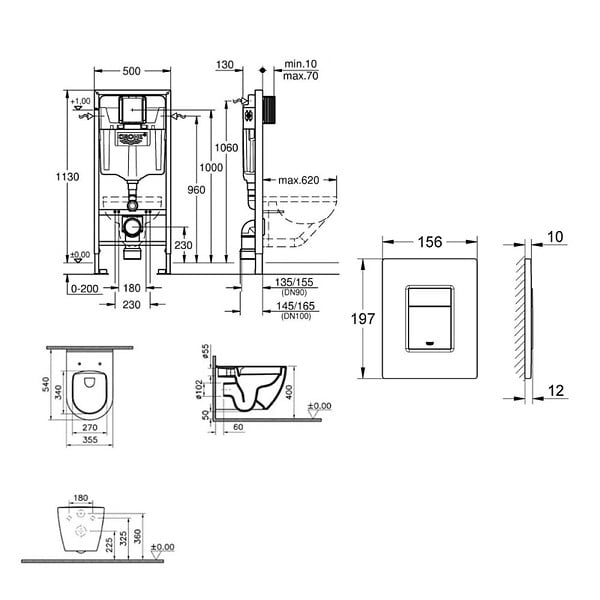 GROHE - Grohe Rapid SL Pack WC bâti-support + WC sans bride Vitra S60 + Abattant SoftClose + Plaque noir mat (RapidSL-S60-KF0) - large