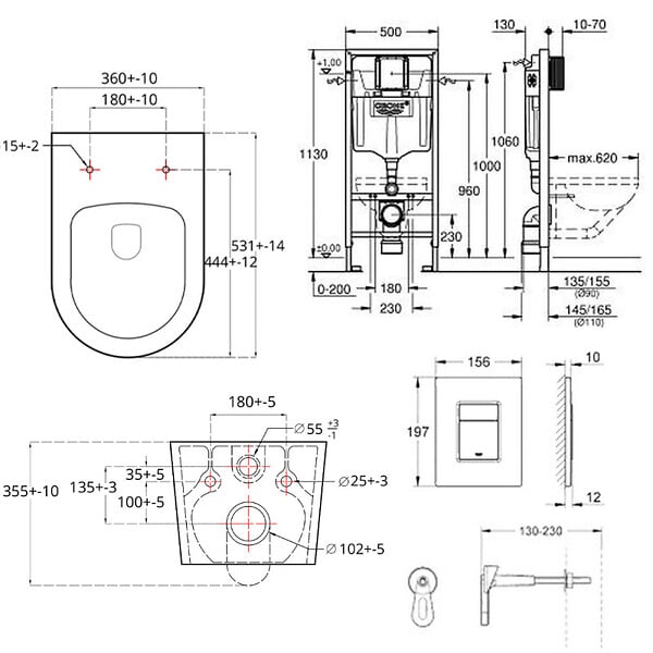 GROHE - Pack WC Bâti-support Rapid SL + WC sans bride SAT Brevis + Abattant slim, softclose + Plaque chrome (RapidSL-Brevis-1) - large