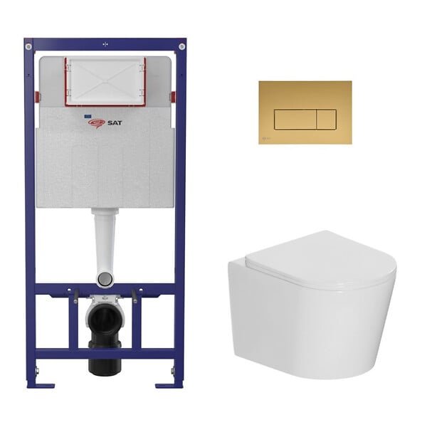SWISS AQUA TECHNOLOGIES - Pack WC bâti-support léger 112 cm ECO 2L Swiss Aqua Technologies + WC suspendu Ceramia + plaque or mat (STECE14WT06-FR) - large