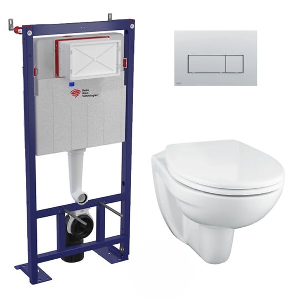 SWISS AQUA TECHNOLOGIES - Pack WC Bâti-support autoportant + WC Porcher sans bride + Abattant Astor + Plaque Chrome mat (SMART-Porcher-M572) - large