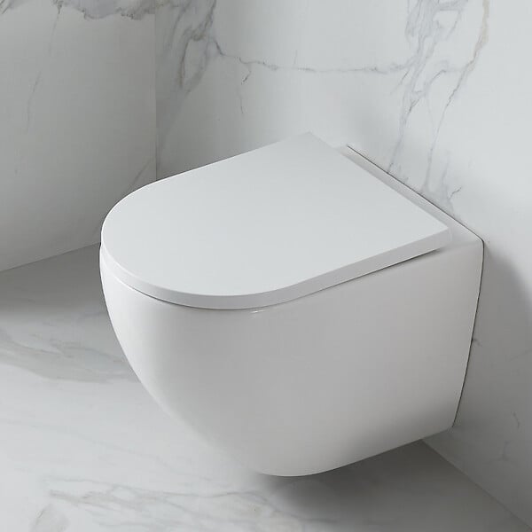 GEBERIT - Pack WC Bati-support Geberit Duofix + WC sans bride Swiss Aqua Technologies + Plaque de commande Delta01 Blanche (FusionTQGeb3) - large