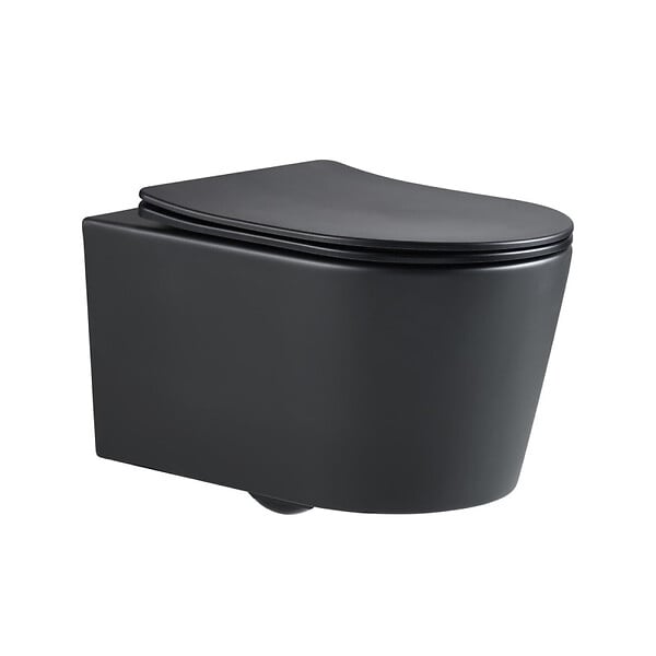SWISS AQUA TECHNOLOGIES - Swiss Aqua Technologies WC suspendu sans bride et fixations invisibles + abattant frein de chute, Noir mat (BLACKSATRIMLESS-SP) - large