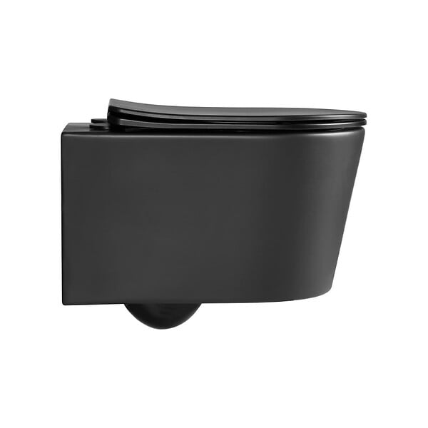 SWISS AQUA TECHNOLOGIES - Swiss Aqua Technologies WC suspendu sans bride et fixations invisibles + abattant frein de chute, Noir mat (BLACKSATRIMLESS-SP) - large