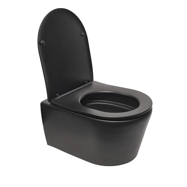 SWISS AQUA TECHNOLOGIES - Swiss Aqua Technologies WC suspendu sans bride et fixations invisibles + abattant frein de chute, Noir mat (BLACKSATRIMLESS-SP) - large