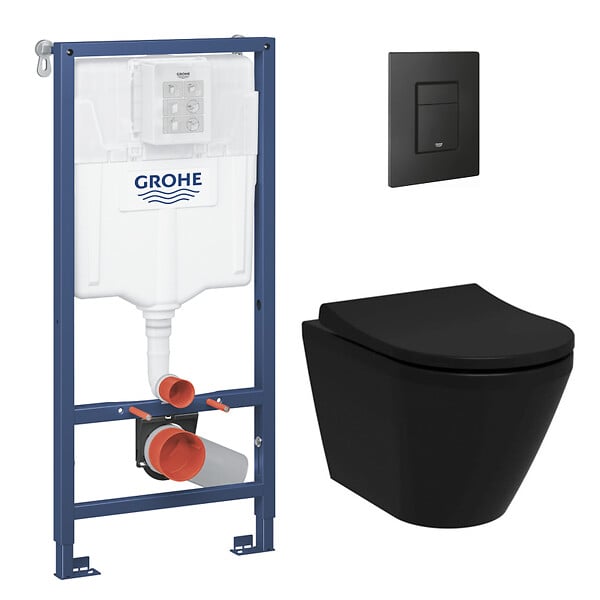 GROHE - Rapid SL Pack WC bâti-support + WC sans bride Vitra Integra + Abattant SoftClose + Plaque noir mat (RapidSL-BlackIntegra-KF0) - large