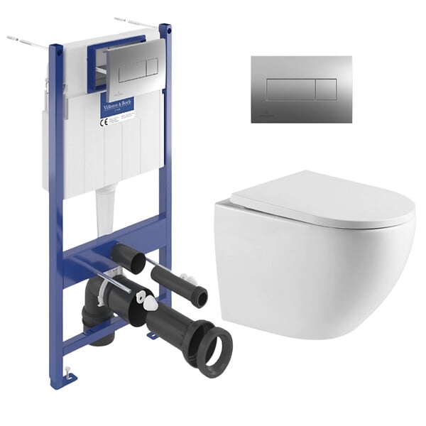 VILLEROY & BOCH - ViConnect Pro S Pack WC bâti-support + WC sans bride Swiss Aqua Technologies + abattant SoftClose + plaque (VCNFUSIONTQ2CH) - large