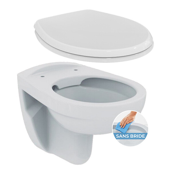 PORCHER - Porcher / Ideal Standard Pack WC suspendu sans bride + abattant Eurovit (PorcherRimless-lm) - large