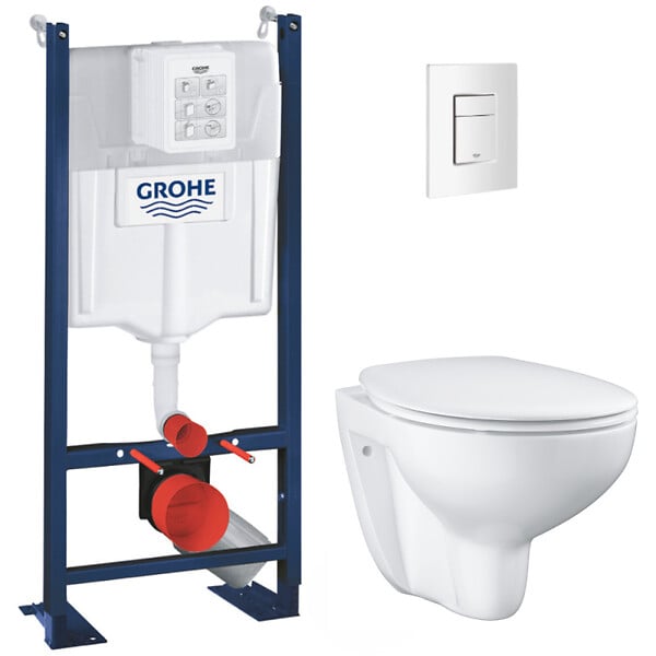 GROHE - Grohe Rapid SL Bâti Support autoportant, cuvette Bau Ceramic sans bride avec abattant frein de chute (AutoportantBAU2) - large