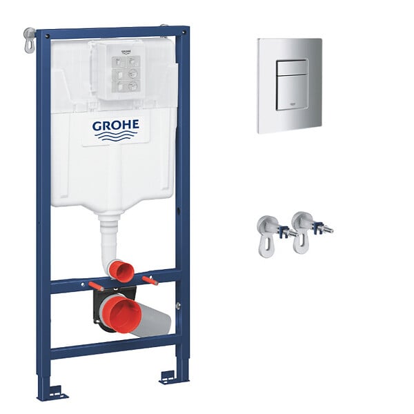 GROHE - Pack WC Bâti-support Rapid SL + WC sans bride + abattant soft close + Plaque de commande WC Skate Cosmopolitan + Set habillage - large
