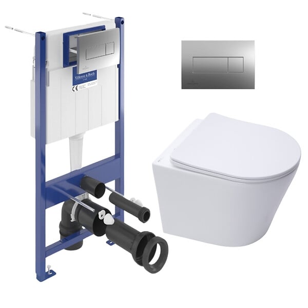 VILLEROY & BOCH - ViConnect Pro S Pack WC bâti-support Villeroy & Boch + WC sans bride Swiss Aqua Technologies + abattant + plaque (VCNINFI2CH) - large