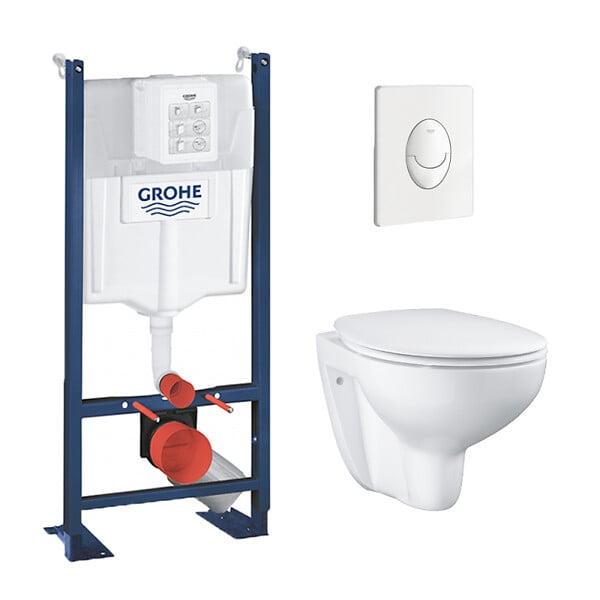 GROHE - Pack Bâti autoportant Rapid SL + Cuvette suspendue sans bride Bau Ceramic + Abattant déclipsable (ProjectBauClassic-3) - large