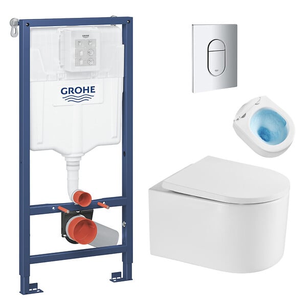 GROHE - Pack WC Bâti-support + WC sans bride Vortex SAT Delano + Abattant softclose + Plaque Chrome - large