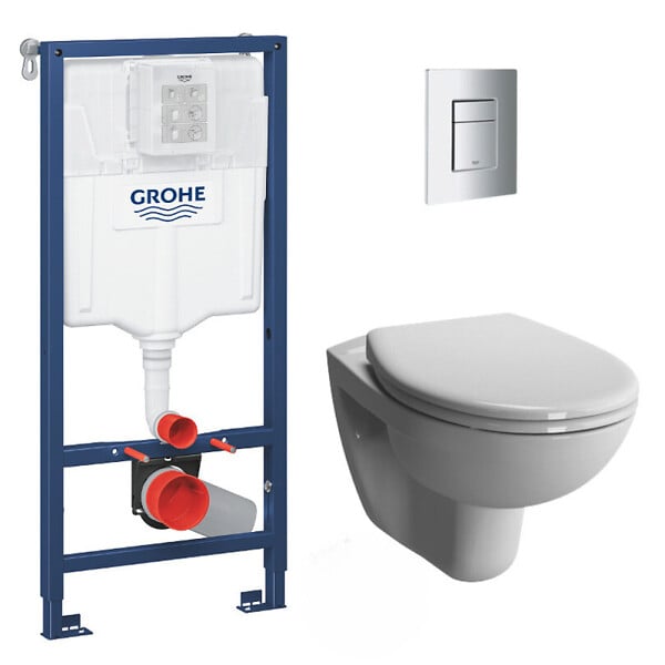 GROHE - Pack WC Bâti-support Rapid SL + WC Vitra Normus + Abattant softclose + Plaque Chrome - large