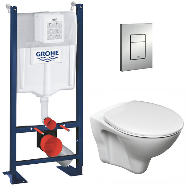 GROHE - Pack WC Bâti Autoportant Rapid SL + WC suspendu Jika Neo avec abattant + Plaque chrome (ProjectS-LinePro-1) - large