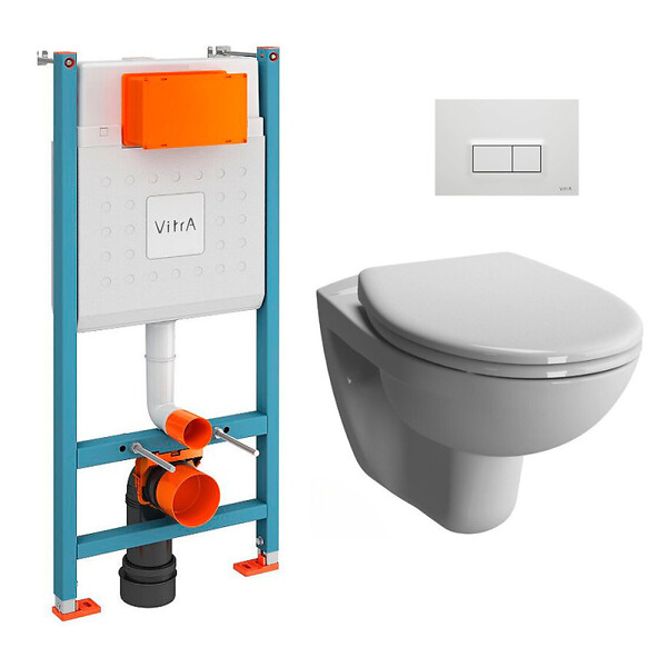 VITRA - Vitra  Pack WC Bâti-support V-Fix + WC sans bride Vitra Normus + Abattant SoftClose + Plaque, Blanc Brillant (V-FixNormusRimless-1) - large