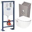 GROHE - SOLIDO Pack Bâti-support + WC sans bride SAT + Abattant SoftClose + Plaque chrome+ Set d'habillage (AUTOPORTANT-PROJECT-1-SABO) - vignette