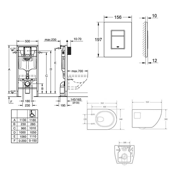 GROHE - SOLIDO Pack Bâti-support + WC sans bride SAT + Abattant SoftClose + Plaque chrome+ Set d'habillage (AUTOPORTANT-PROJECT-1-SABO) - large