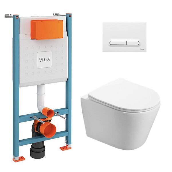 VITRA - Vitra  Pack WC Bâti-support V-Fix Core + WC SAT Infinitio sans bride + Plaque Blanc brillant - large