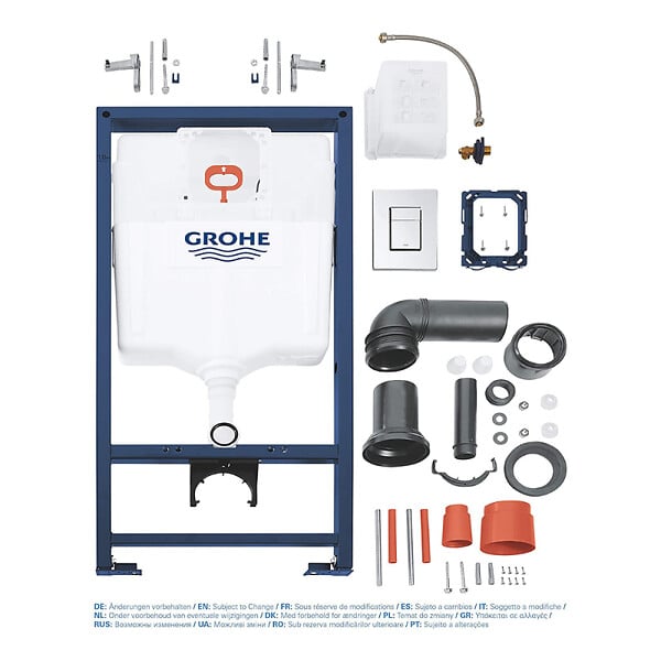 GROHE - Pack WC bâti-support Rapid SL + WC suspendu sans bride + abattant SoftClose + plaque chrome, blanc (RAPIDSL-CETOR) - large