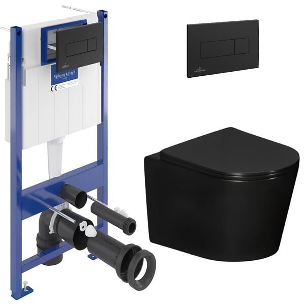 VILLEROY & BOCH - Pack WC bâti-support sol-mur Villeroy & Boch + WC suspendu sans bride Ceramia + abattant SoftClose + plaque noire (VCNBLCETOR4) - large