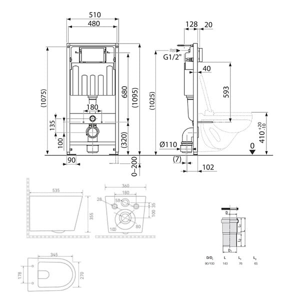 VILLEROY & BOCH - Pack WC bâti-support sol-mur Villeroy & Boch + WC suspendu sans bride Ceramia + abattant SoftClose + plaque noire (VCNBLCETOR4) - large