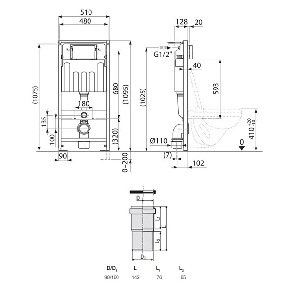 VILLEROY & BOCH - Pack WC Bâti-support Villeroy & Boch + WC sans bride SAT + Plaque de déclenchement double, Blanche (ViConnectFusionTQ-2) - large