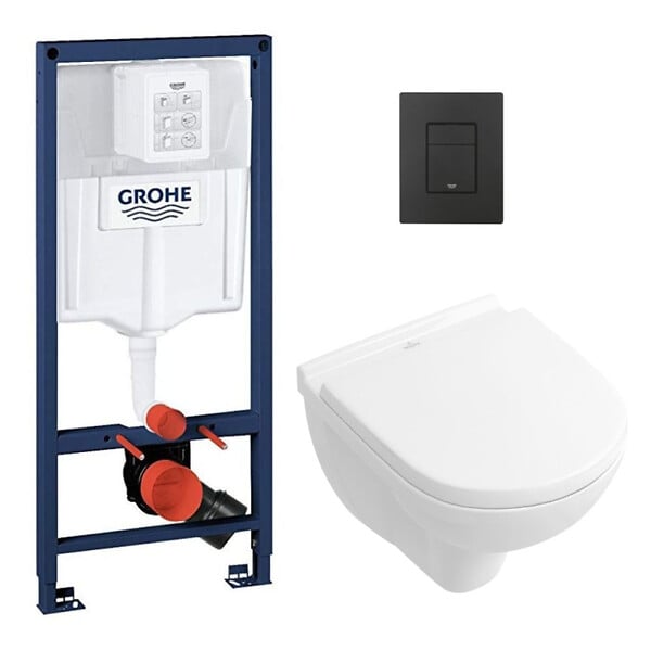 GROHE - Grohe Pack WC Bâti-support RapidSL + Cuvette suspendue + Abattant  + Plaque Noir mat (RAPIDSL-O.NOVO49-KF0) - large