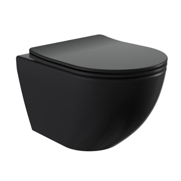SWISS AQUA TECHNOLOGIES - Swiss Aqua Technologies Fusion WC suspendu avec abattant SoftClose et fixations invisibles, rinçage Vortex, noir mat (SATFUS010RTORPBKM) - large