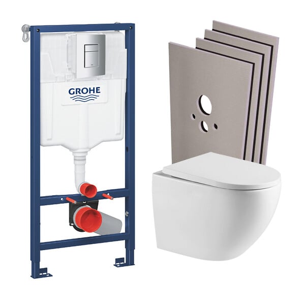 GROHE - Rapid SL Pack Bâti-support + WC suspendu + Plaque chrome + Set de montage (RAPIDSL-FUSIONTQ-1-SABO) - large
