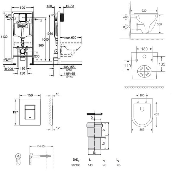 GROHE - Rapid SL Pack Bâti-support + WC suspendu + Plaque chrome + Set de montage (RAPIDSL-FUSIONTQ-1-SABO) - large