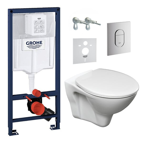 GROHE - Grohe Pack WC Bâti-support Rapid SL + WC suspendu Cersanit S-line Pro + Abattant + Plaque chrome (ARENASLPRO) - large
